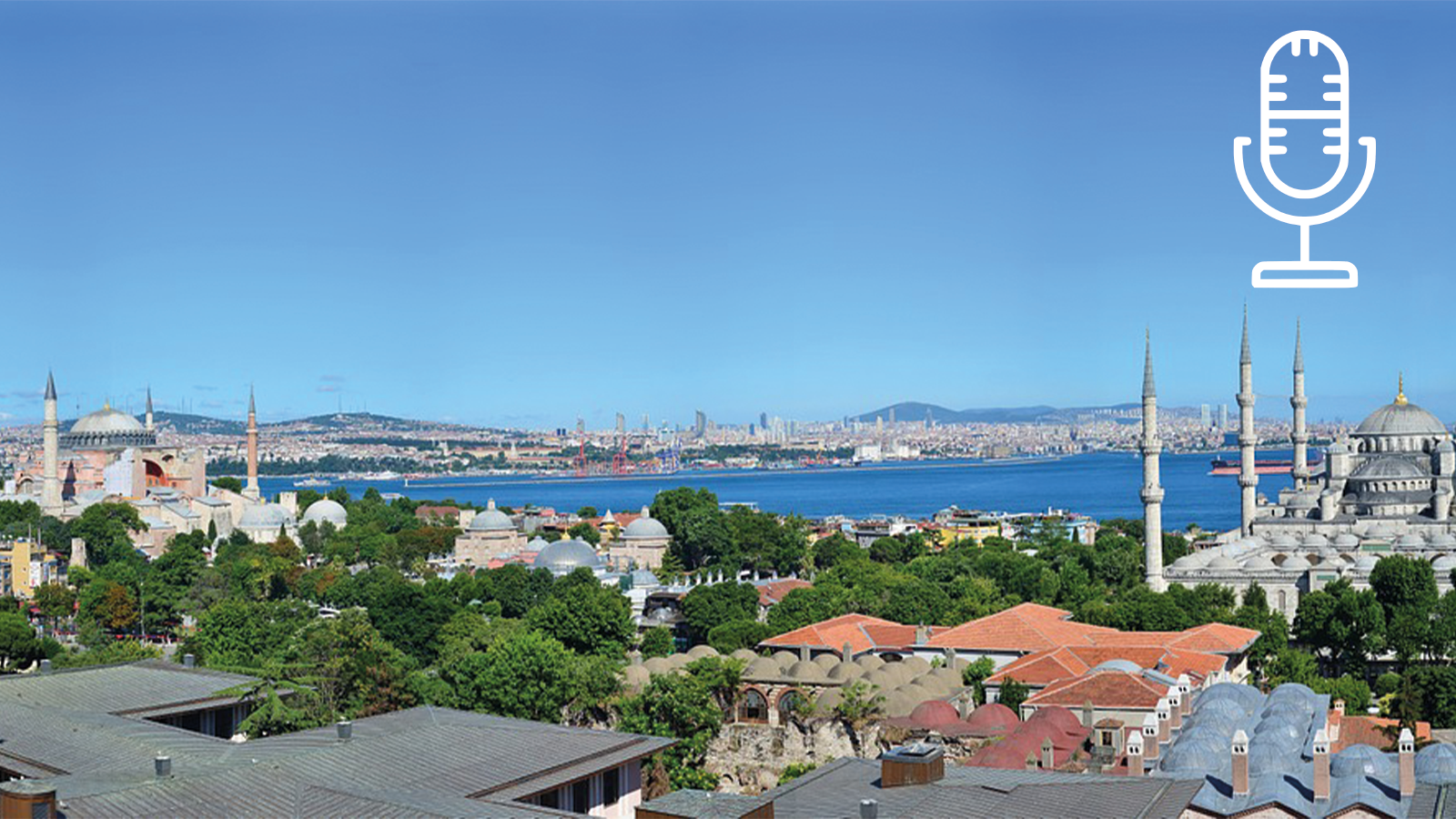 Bild av Istanbuls skyline med Blå Moskén i fokus